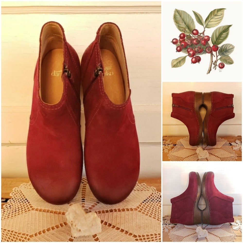 Red Blue Dansko Barbara Clog Boot Ankle Bootie Burnished Nubuck Boho 36 38 39 - Picture 5 of 15